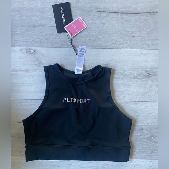 PRETTYLITTLETHING Black Sculpt Luxe Racer Neck Sports Top Size 6 NWT - Picture 4 of 6